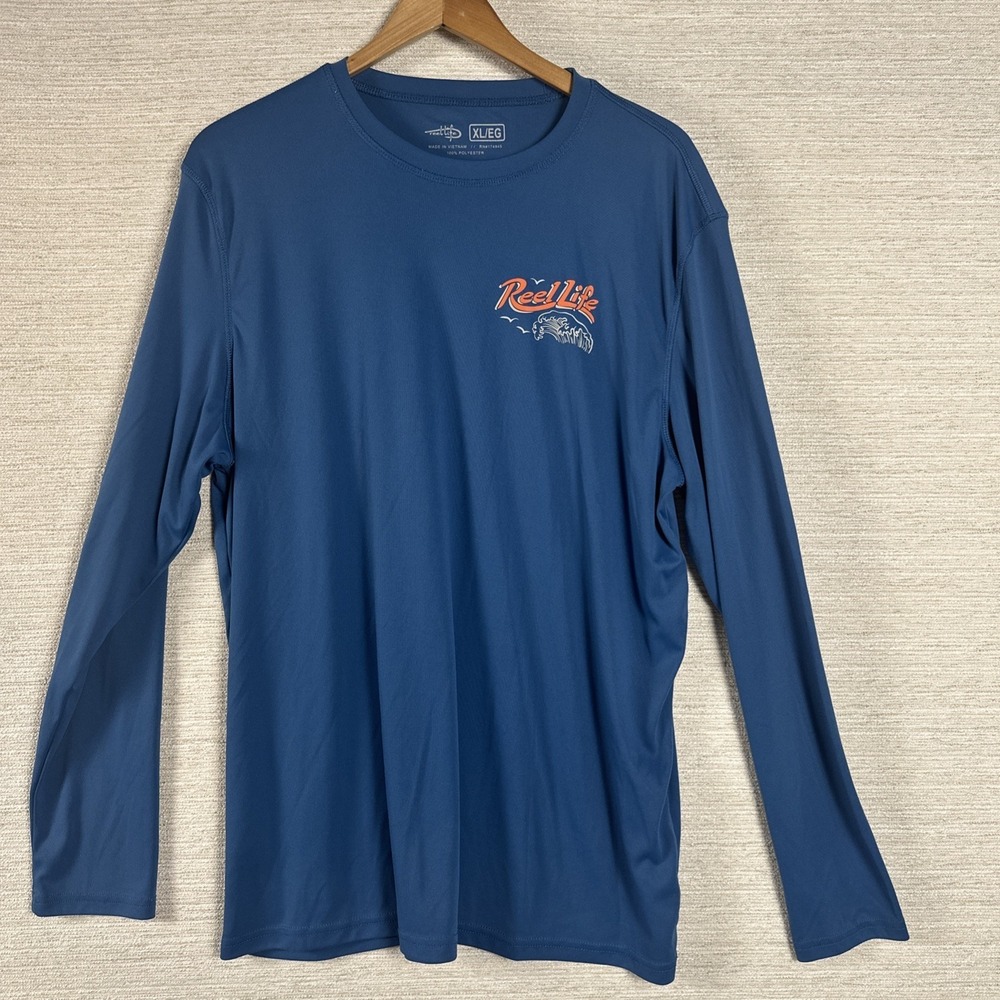 Reel Life Shirt XL Blue Long Sleeve Fishing UV Beach Graphic Performance